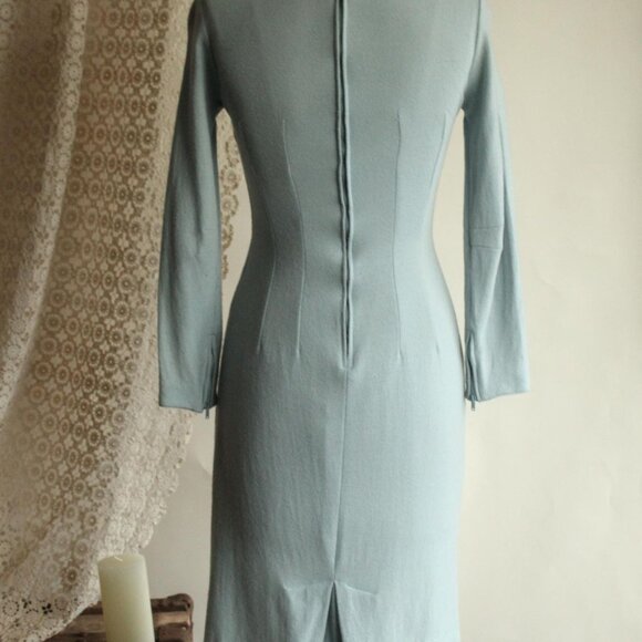 Vintage 1960s Wiggle Dress, Jonathan Logan Blue Wool Dress, Chumley Sportswear - Picture 11 of 13